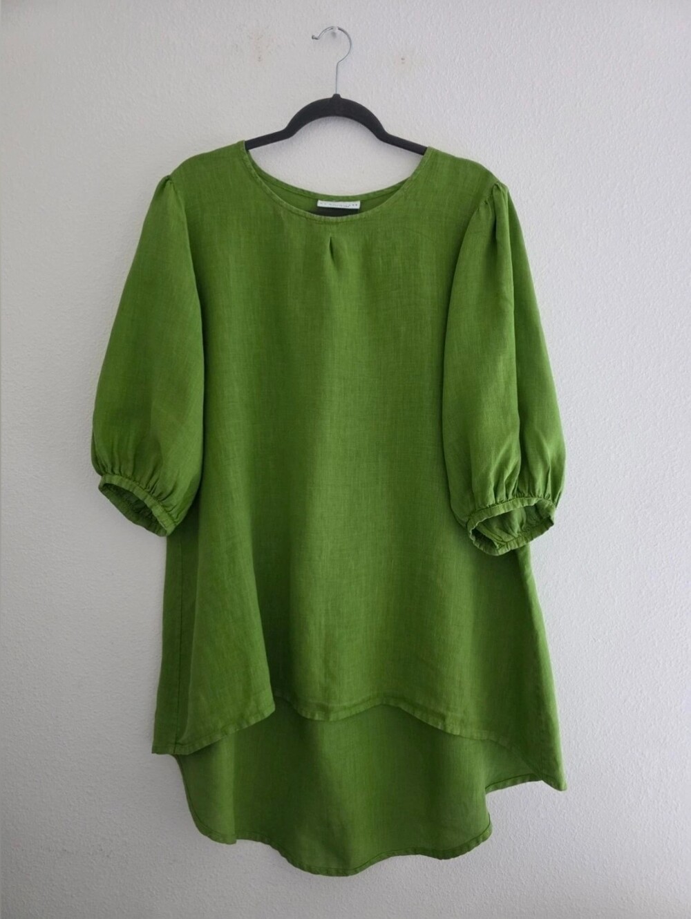 Bryn Walker Dress /Tunic Apple Green Linen Boat Neck Balloon Sleeve Hi-Low Sz L